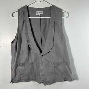 Womens‎ Two Wishes Linen Button Collared Vest Gray M